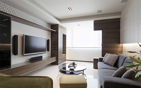 新家80平现代风格装修很大气，电视背景墙装修实用又大方！