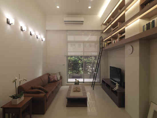 现代简约风格复式公寓装修案例，整面墙的书架是亮点！