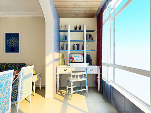 没有独立的书房?何不将阳台改成书房呢,漂亮又实用!