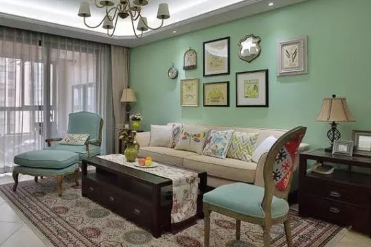 美式乡村风大三房装修案例,淡绿色墙面你会喜欢吗?