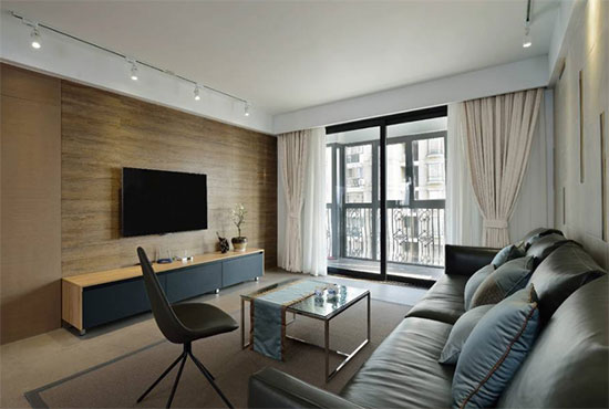 简约时尚两房装修案例，地板上墙+开放式厨房，个性鲜明的设计！