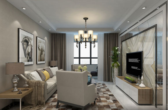 118㎡现代风格样板房装修，墙面颜色没见过，大家给看看！