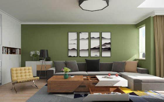 简约风格三房装修,墙面刷绿色乳胶漆真是少见,有喜欢的吗?