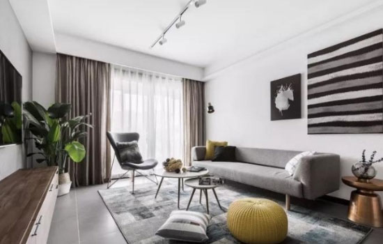 黑白灰搭配110㎡三房装修,头次见客厅用筒灯做主光源!晒晒!