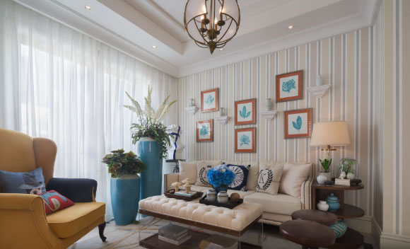 168㎡美式风格三房装修真好看,条纹墙纸搭配太完美,会喜欢吗?