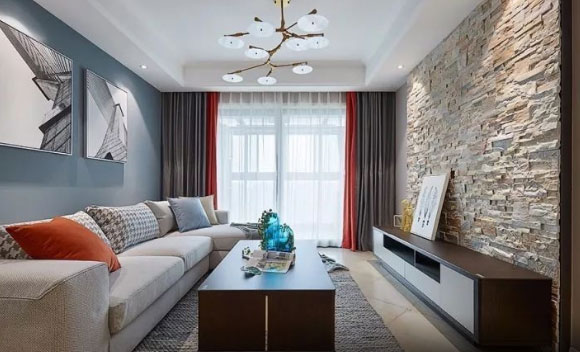 88㎡现代风格两房装修真大气，文化石电视墙太完美，拿出来晒晒！