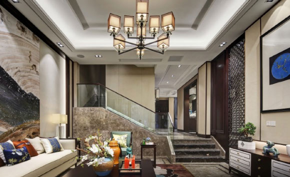 公司外籍高管的新中式风格别墅装修,尽显优雅大气的传统韵味!
