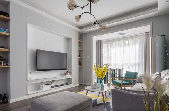 现代风格两房装修唯美简约，电视背景墙装修实用又漂亮！晒晒！