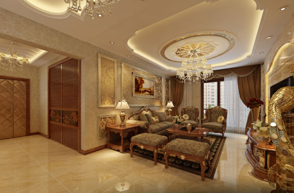 奢华的欧式风格三房装修效果图,堪比皇宫的视觉效果,真土豪!