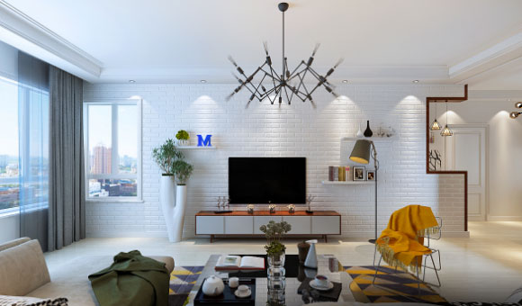 北欧风两房装修,文化石电视背景墙真漂亮!玄关鞋柜更实用!