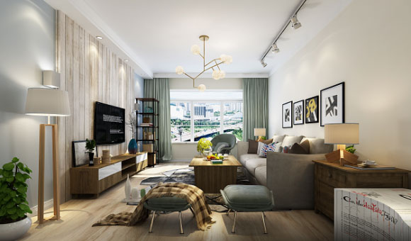 时尚的北欧风两房装修设计图，木地板上墙效果真漂亮！谁见过？