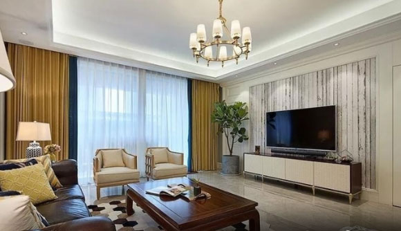 138㎡简欧风格三房装修格外雅致,墙纸电视背景墙个性十足!