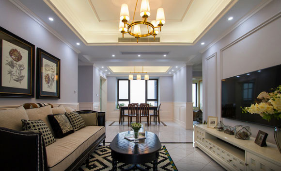 清新雅致美式风格三房装修,淡淡的薰衣草墙面,令人心旷神怡!