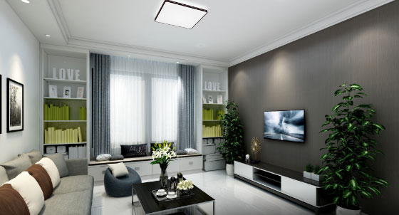 现代风格三房装修效果，鞋柜酒柜一体真少见！客厅飘窗最实用！