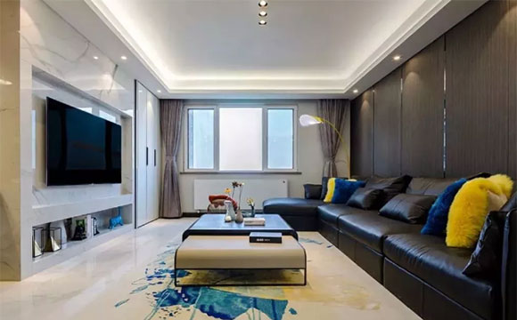 客厅不配电视柜？利用电视背景墙装修设计来实现电视柜功能！