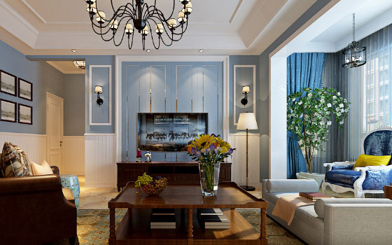 现代美式风格装修效果图，开放式厨房加卧室大飘窗，真羡慕！