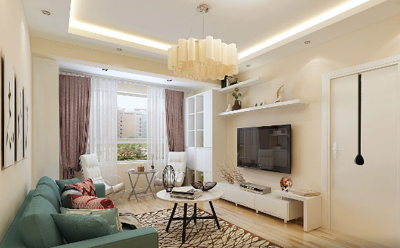 80㎡现代简约风格两房装修效果图，客厅阳台设计太实用！晒晒！