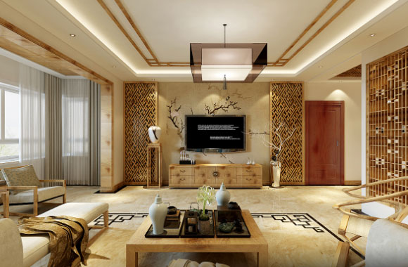 暖黄色的新中式风格三房装修效果图,感受中国传统文化的魅力!