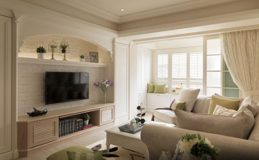 米黄色的美式风格三房装修太好看了,阳台改储物间真的很实用!