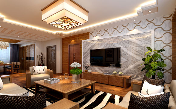 130㎡简约新中式风格三房装修,餐厅装推拉门储物柜真少见!