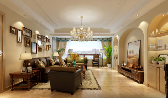 130㎡温馨简约美式风格三房装修设计，电视背景墙造型真漂亮！