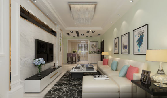 现代简约风格两房装修设计，背景墙设计真大气，小阳台更实用！