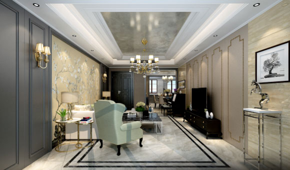 128㎡三房装修效果图设计，中式美式混搭的时尚空间唯美大气！