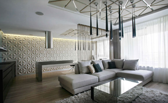 大户型空间无隔断装修视野更开阔,客厅书房用窗帘隔断真少见!