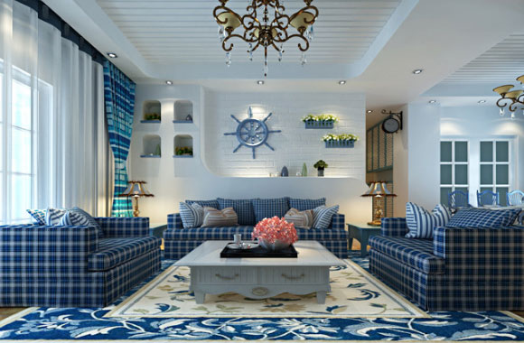 经典的地中海风格装修设计，静谥的蓝色呈现梦幻家居空间！
