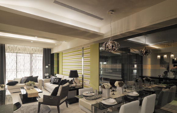 优雅现代风格三房装修，玻璃隔墙做书房，卧室墙面真个性！