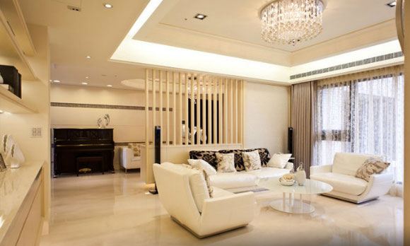 现代风格装修配暖色光灯具效果很温馨，进门鞋柜隔断设计真漂亮！