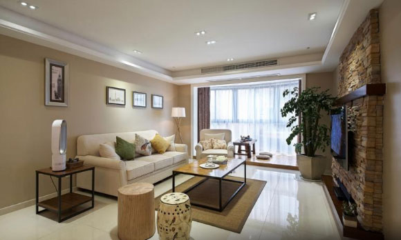 现代美式风格装修，文化石电视墙很个性！朋友都夸我机智！