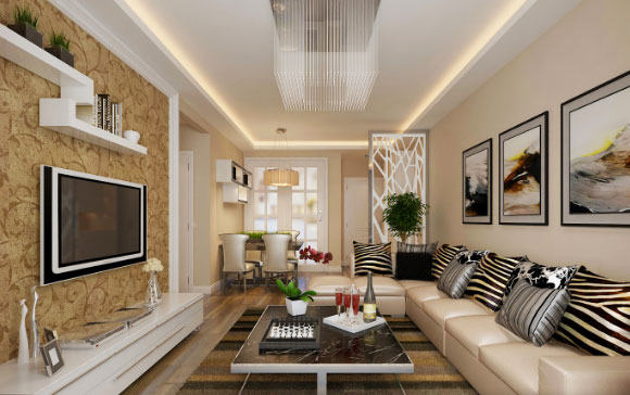 配皮沙发的现代风格装修设计，镂空隔断简洁时尚！漂亮极了！