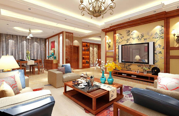 中式风格别墅装修设计真大气，搭配仿古地面砖，效果很漂亮！