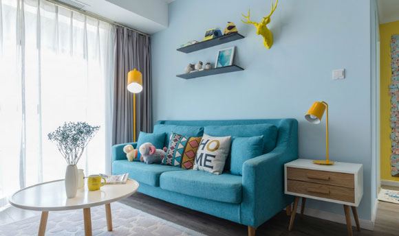 蓝色为主色调的简约风格装修设计，清爽愉悦的时尚空间！