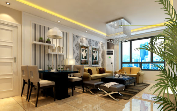 客餐厅一体的现代风格装修设计真大气，邻居看了都说够档次！