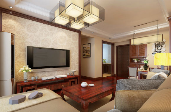 面积小却配个大酒柜的新中式风格装修设计，有点挤却很完美！