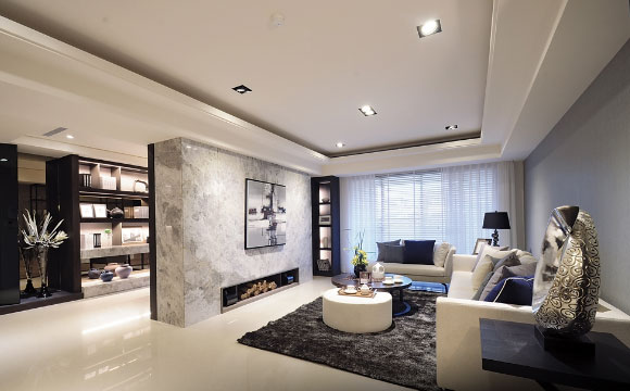 设计感很强的现代风格三房装修，用电视墙隔出的小书房真心实用！