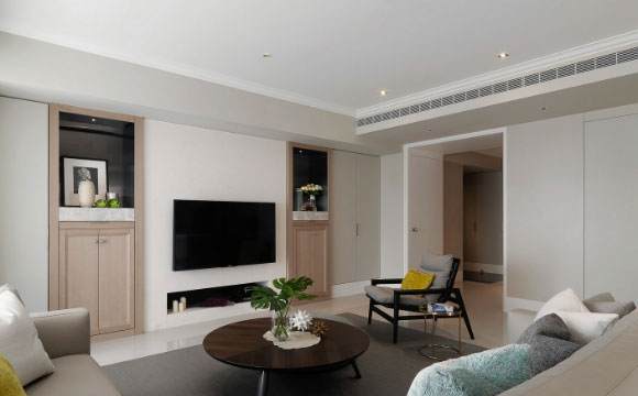 极其简洁的黑白灰空间，装修却很大气，电视背景墙设计真不错！