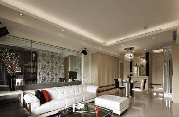 简洁的现代风格三房装修，客厅书房用玻璃做隔墙，效果真不错！