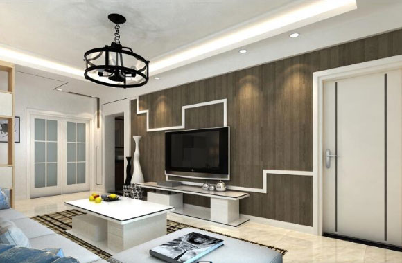 现代风格三房装修设计，木地板电视墙真大气！门口装镜子好吗？