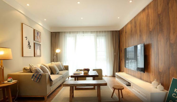 简洁温馨的三房装修真好看,用木板装饰电视背景墙很少见!