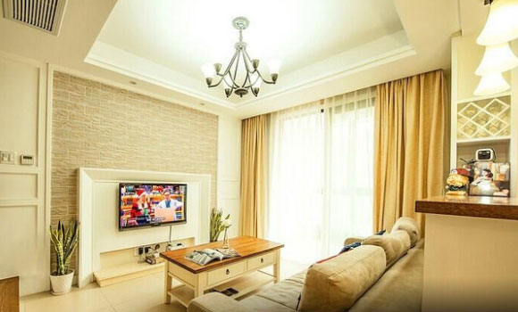 简美风格复式楼装修优雅大方,沙发后吧台隔断真心漂亮!