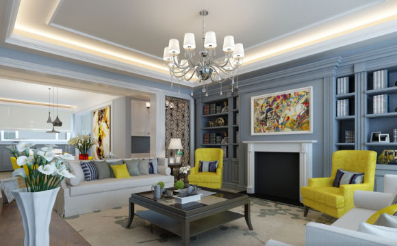 优雅的简美风格装修设计，定制书柜式沙发背景墙美观又实用！