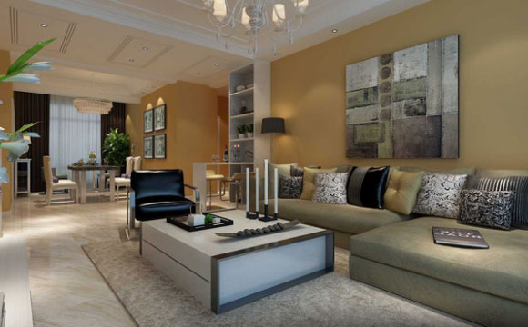 不错的简约风格装修设计效果图，墙面用橙色乳胶漆装饰很特别！