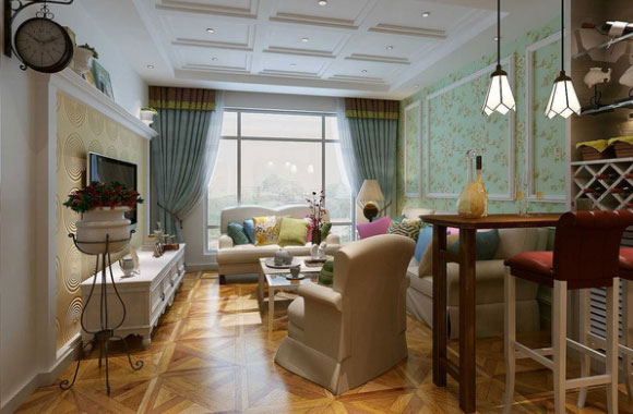 新房装修设计很迷人，充满异国风情，沙发旁的小吧台太有情调！