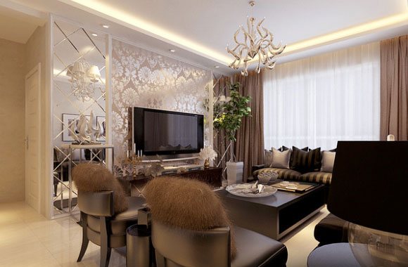 98㎡简欧风格两房装修设计很大气，镂空隔断造型最漂亮！