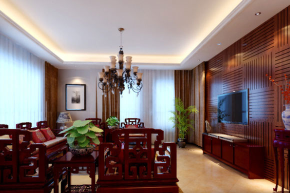 中式风格装修居然配了盏美式吊灯,混搭效果真是很特别!