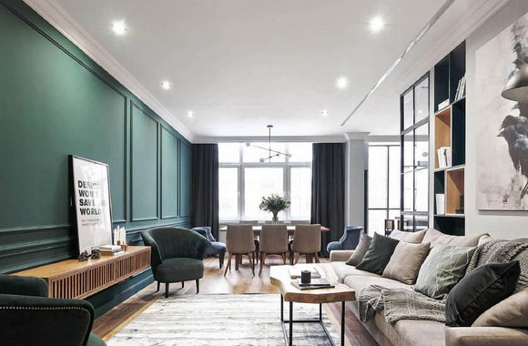 邻居家装修个性十足，客厅餐厅厨房一体，设计简洁却很有品质！