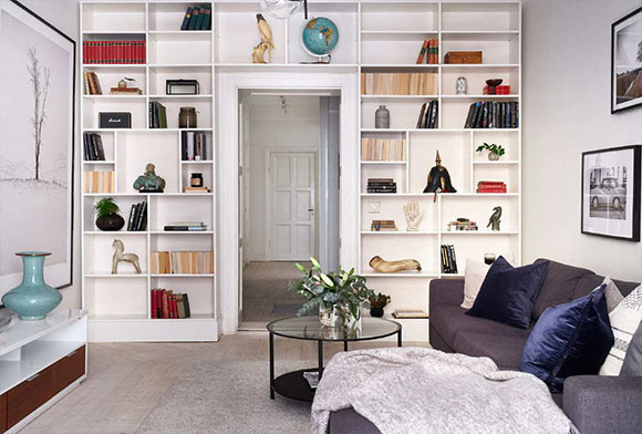 又见北欧风装修,客厅储物柜装满墙,弧形淋浴房真是很实用!